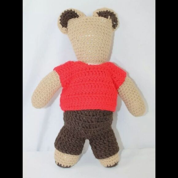Handmade Knitted Brown Teddy Bear With Removeable Clothes 15". - Picture 2 of 6